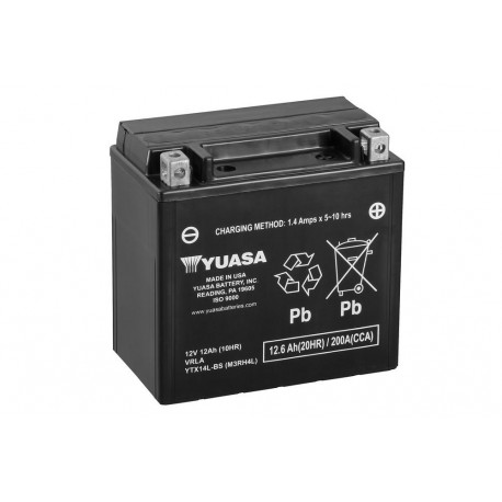Batterie YUASA YTX14L-BS sans entretien livrée avec pack acide