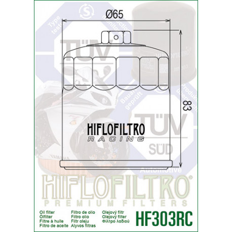 Filtre à huile Hiflofiltro Racing HF303RC Kawasaki 