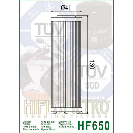 Filtre à huile Hiflofiltro HF650 KTM SX450/SX450 ATV/SX 505 ATV 